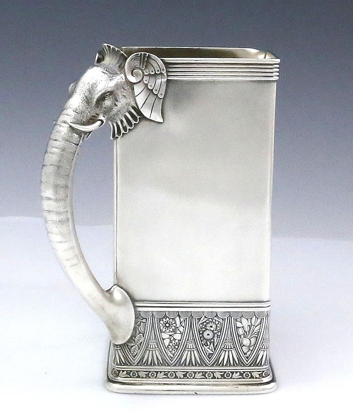 Gorham antique sterling silver pitcher with cast elephant handle